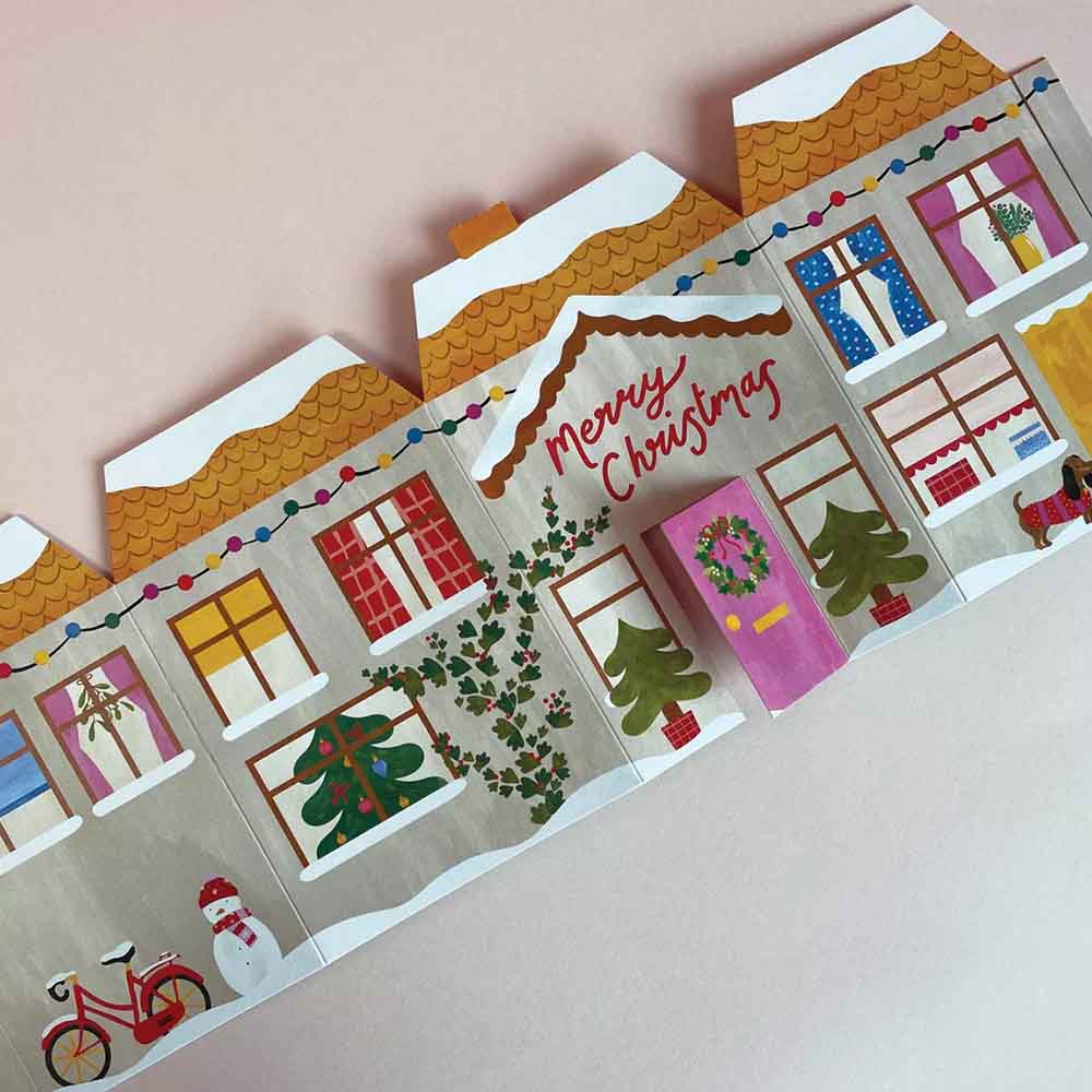 Christmas House 3D Fold-Out Christmas Card Raspberry Blossom &Keep