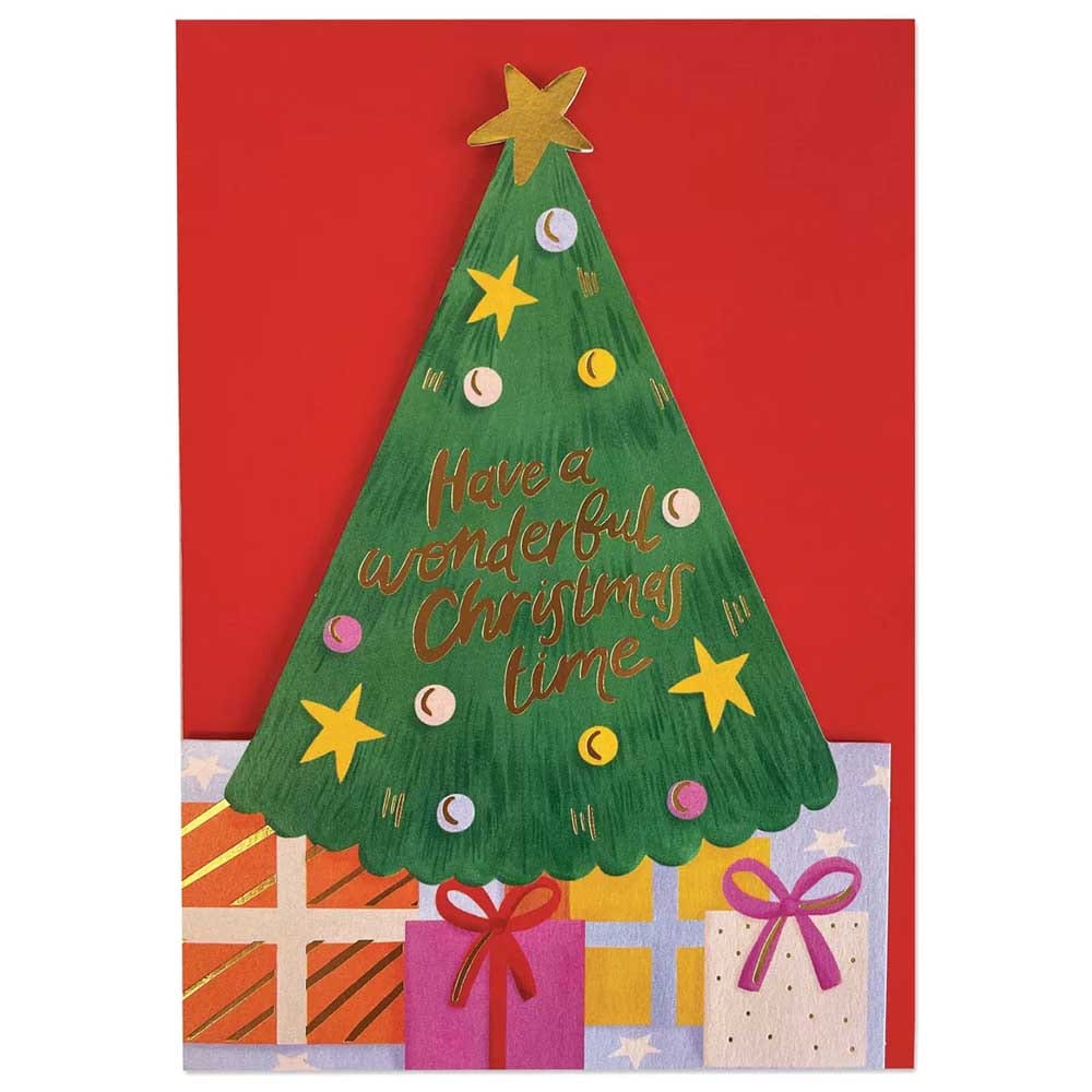 Christmas Tree Greetings Card Raspberry Blossom &Keep