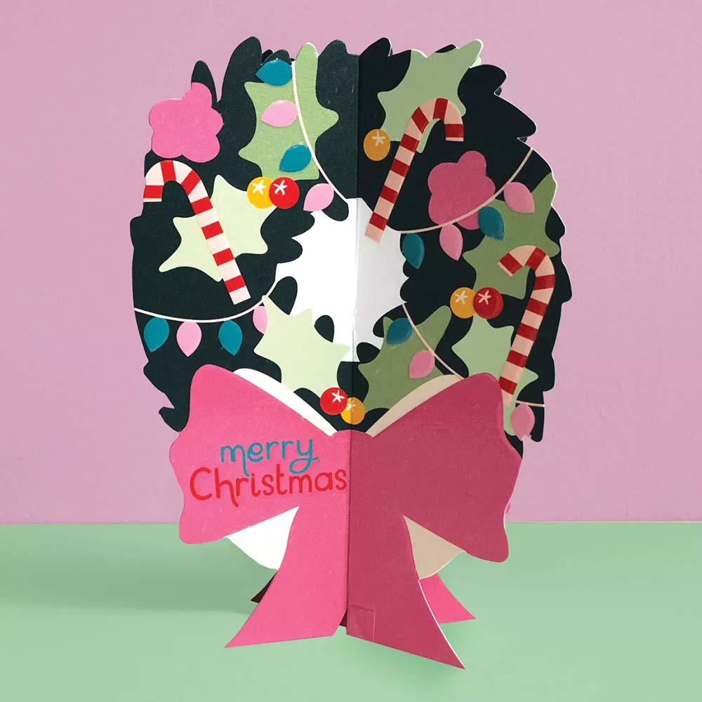 Merry Christmas Wreath 3D Fold-Out Christmas Card Raspberry Blossom &Keep