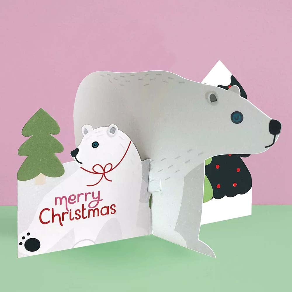 Polar Bear 3D Fold-Out Christmas Card Raspberry Blossom &Keep