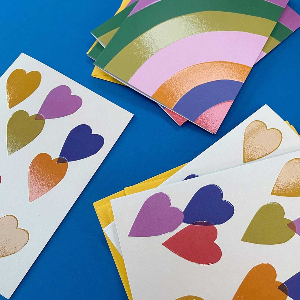 Rainbows & Hearts - Box of 6 Blank Cards Raspberry Blossom &Keep