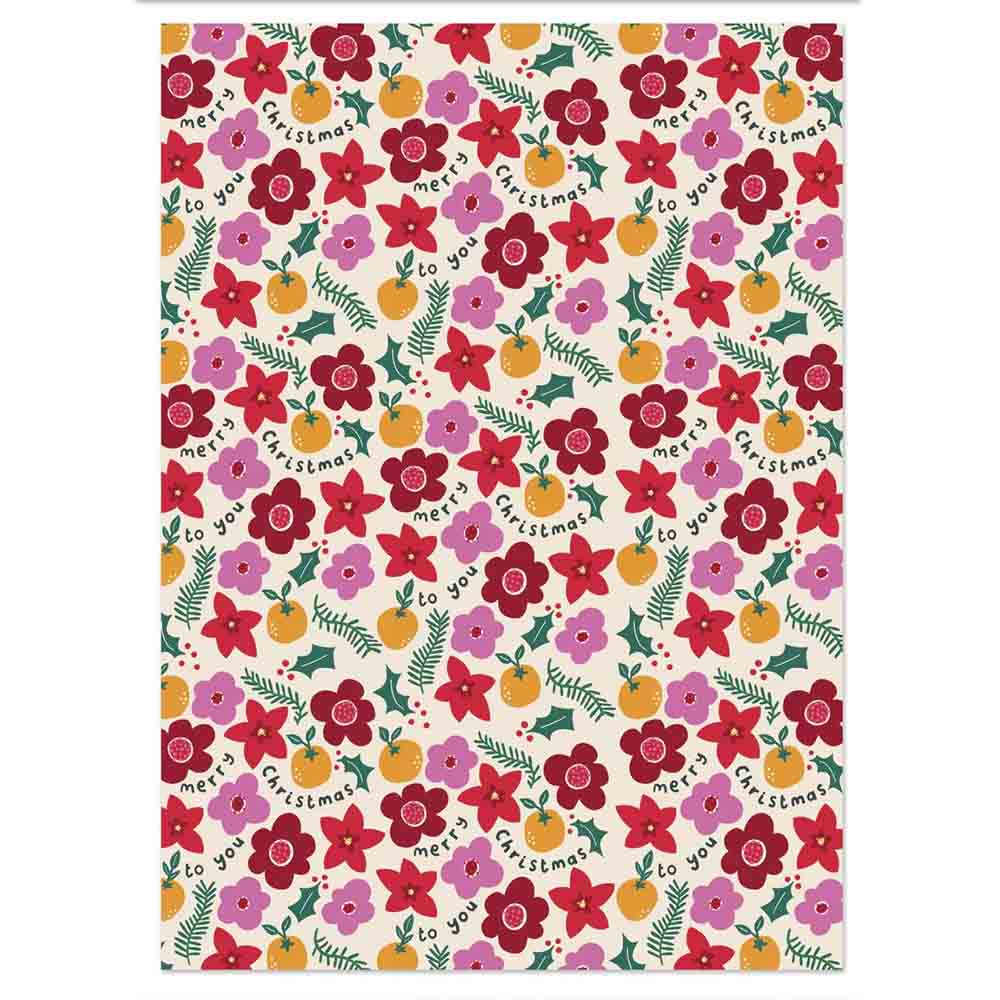 Christmas Floral Wrapping Paper Raspberry Blossom &Keep