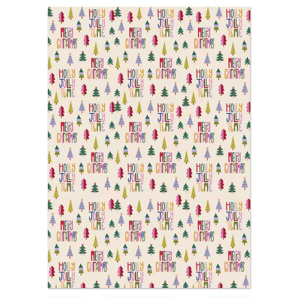 Colourful Christmas Trees Wrapping Paper Raspberry Blossom &Keep