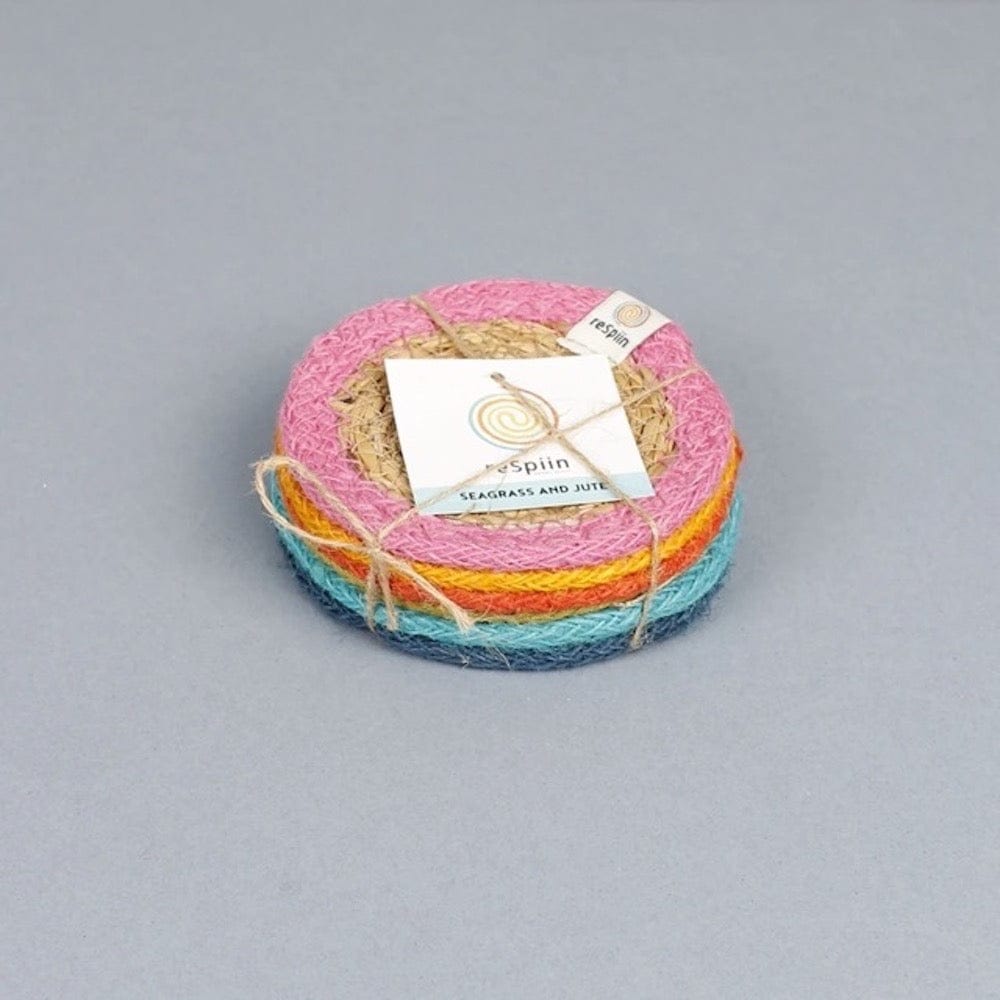 Respiin Set of 6 Seagrass & Jute Coasters - Rainbow &Keep