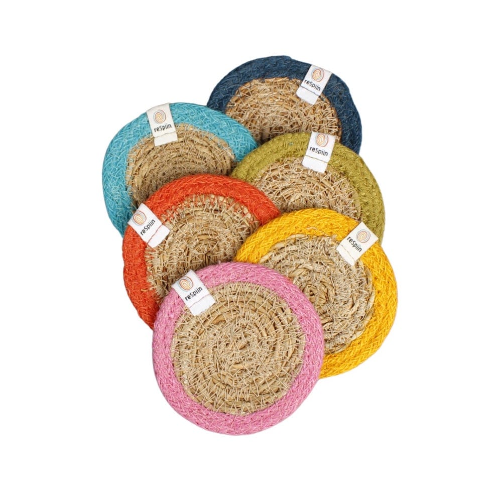 Respiin Set of 6 Seagrass & Jute Coasters - Rainbow &Keep
