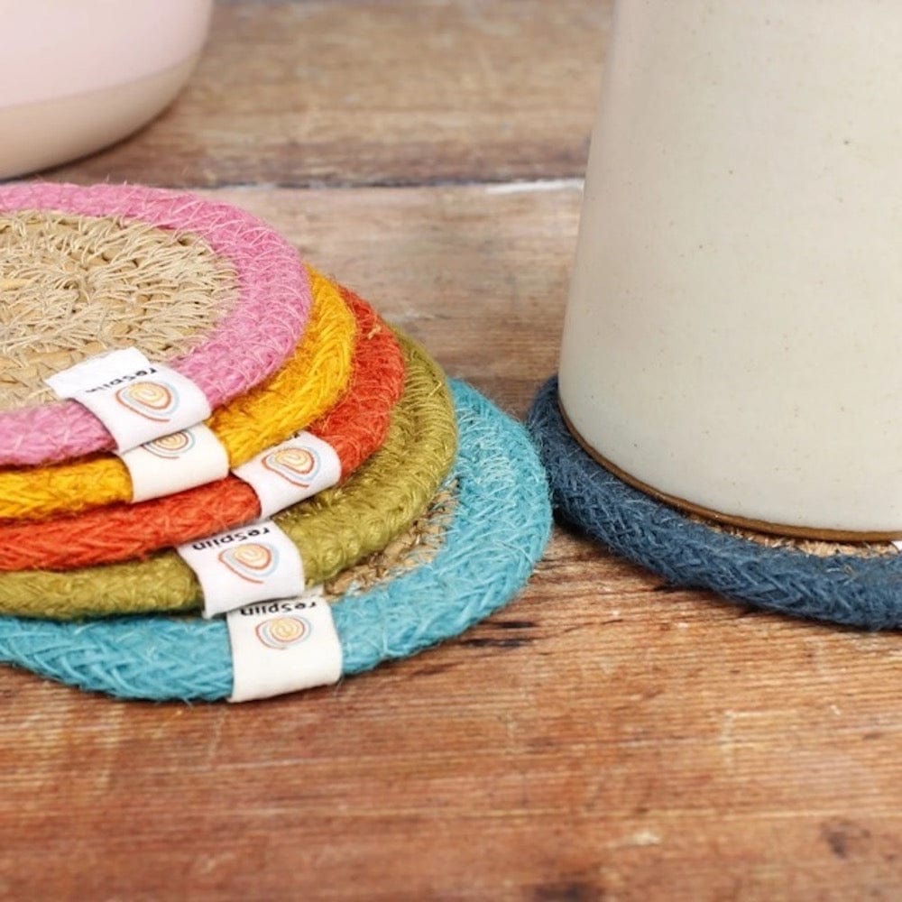 Respiin Set of 6 Seagrass & Jute Coasters - Rainbow &Keep