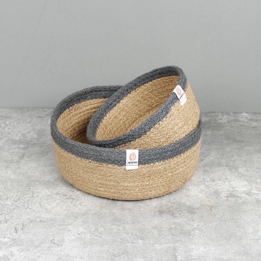 Respiin Shallow Jute Basket - Grey Set of 2 Sizes &Keep