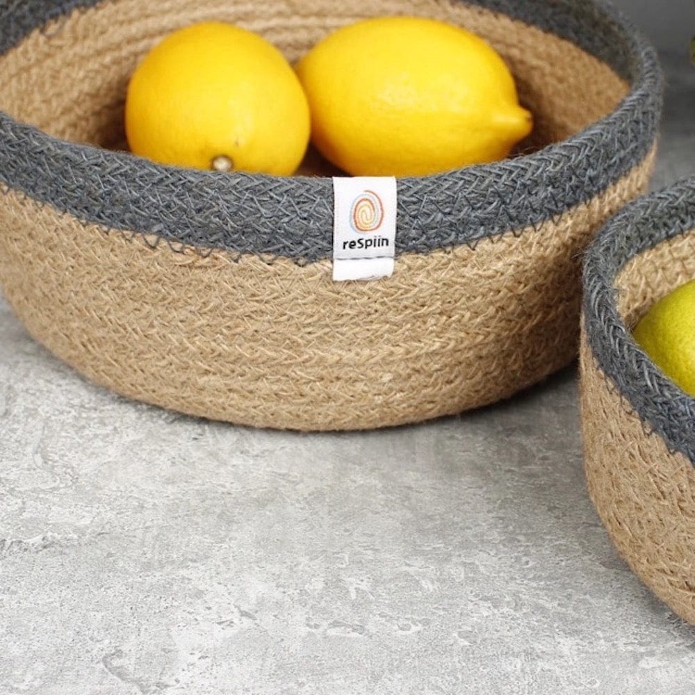 Respiin Shallow Jute Basket - Grey Set of 2 Sizes &Keep