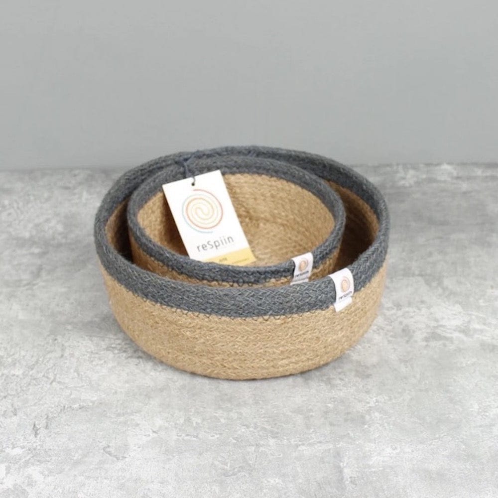 Respiin Shallow Jute Basket - Grey Set of 2 Sizes &Keep