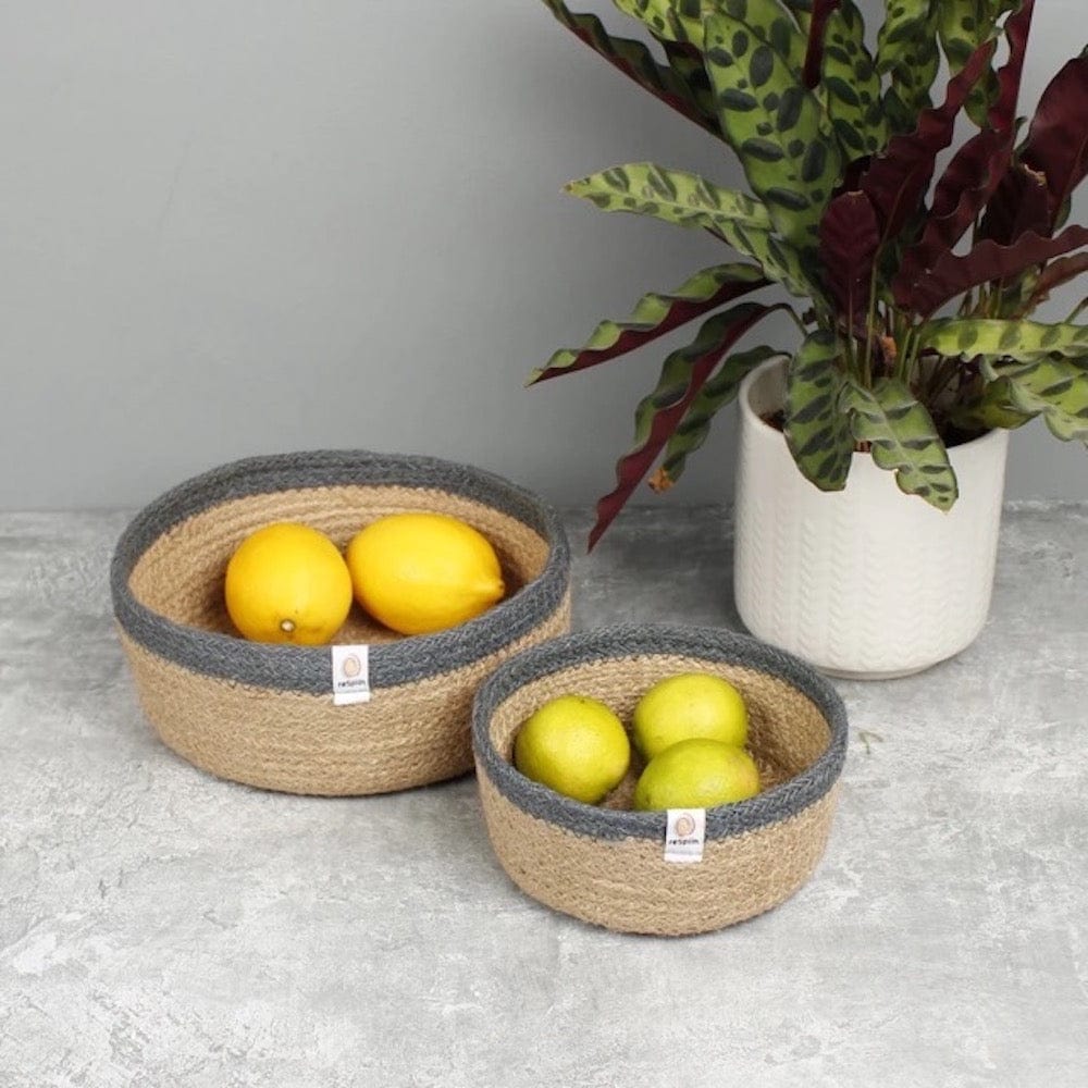 Respiin Shallow Jute Basket - Grey Set of 2 Sizes &Keep
