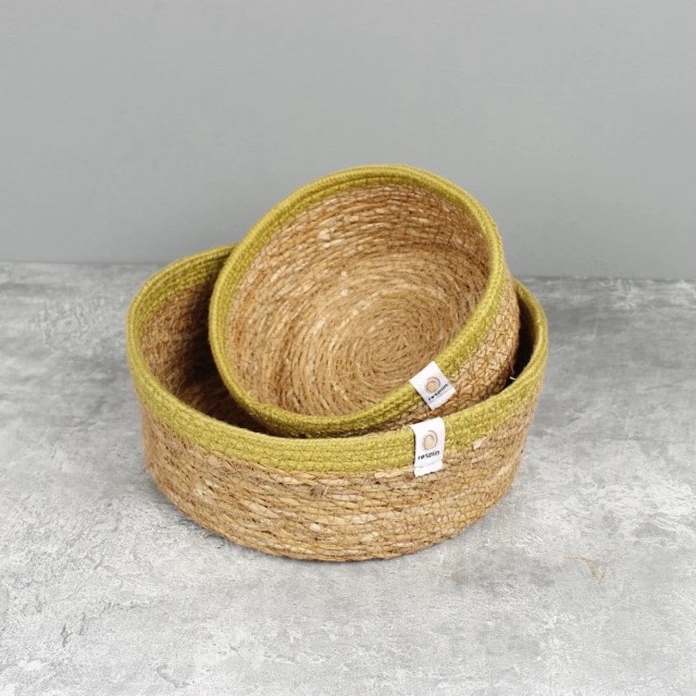 Respiin Shallow Seagrass & Jute Baskets - Green Set of 2 Sizes &Keep