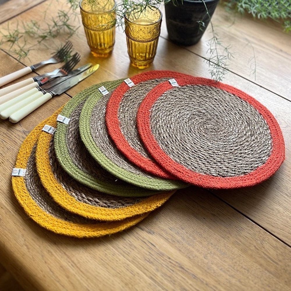 Respiin Set of 6 Seagrass & Jute Tablemats - Brights &Keep