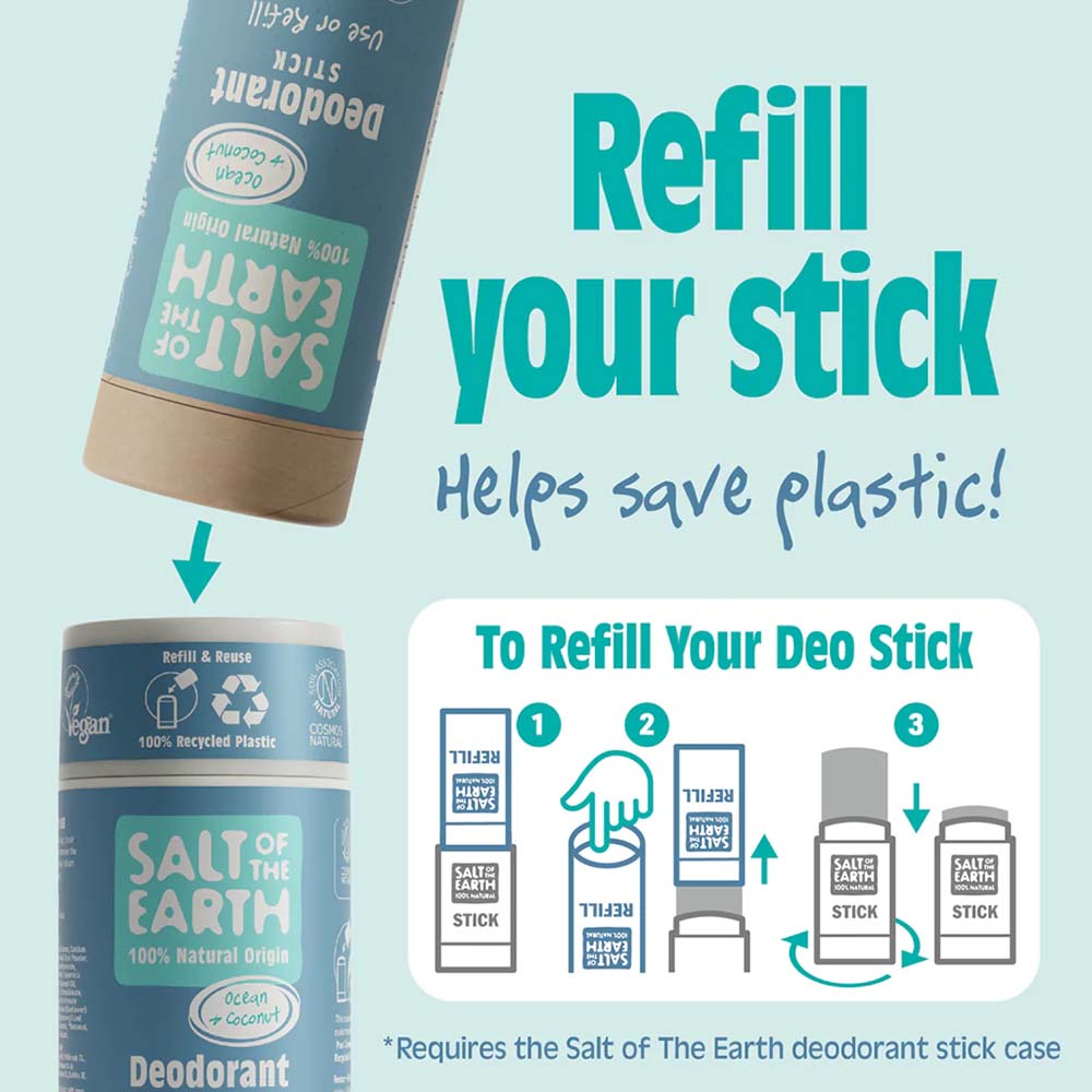 Salt of The Earth Natural Deodorant Stick (Refillable) - Ocean & Coconut &Keep