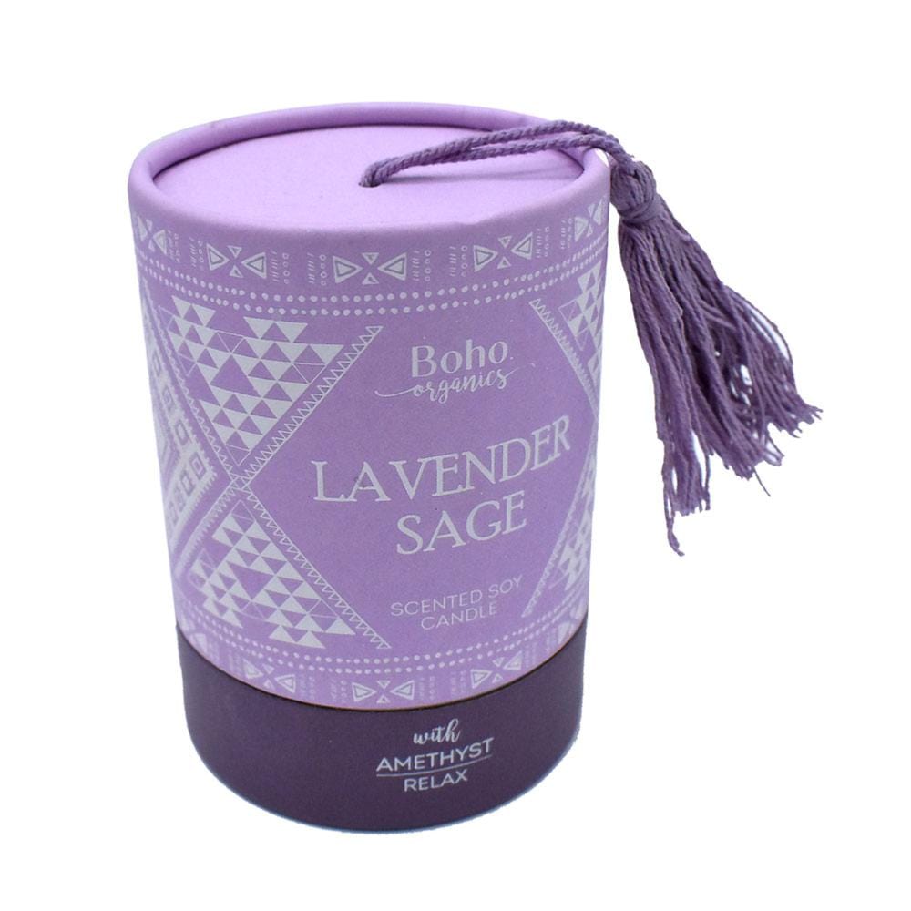 Boho Organics Soy Candle with Amethyst Crystals - Lavender Sage &Keep