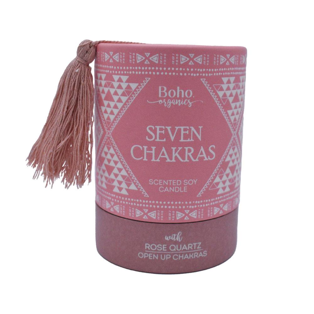 Boho Organics Soy Candle with Rose Quartz Crystal - Seven Chakras &Keep