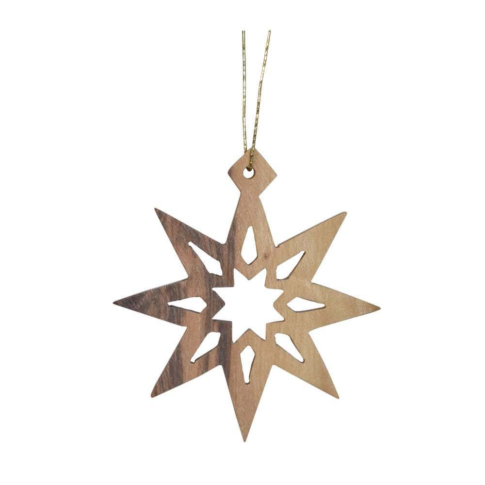 Carved Olive Wood Christmas Decoration - Star Shared Earth &Keep