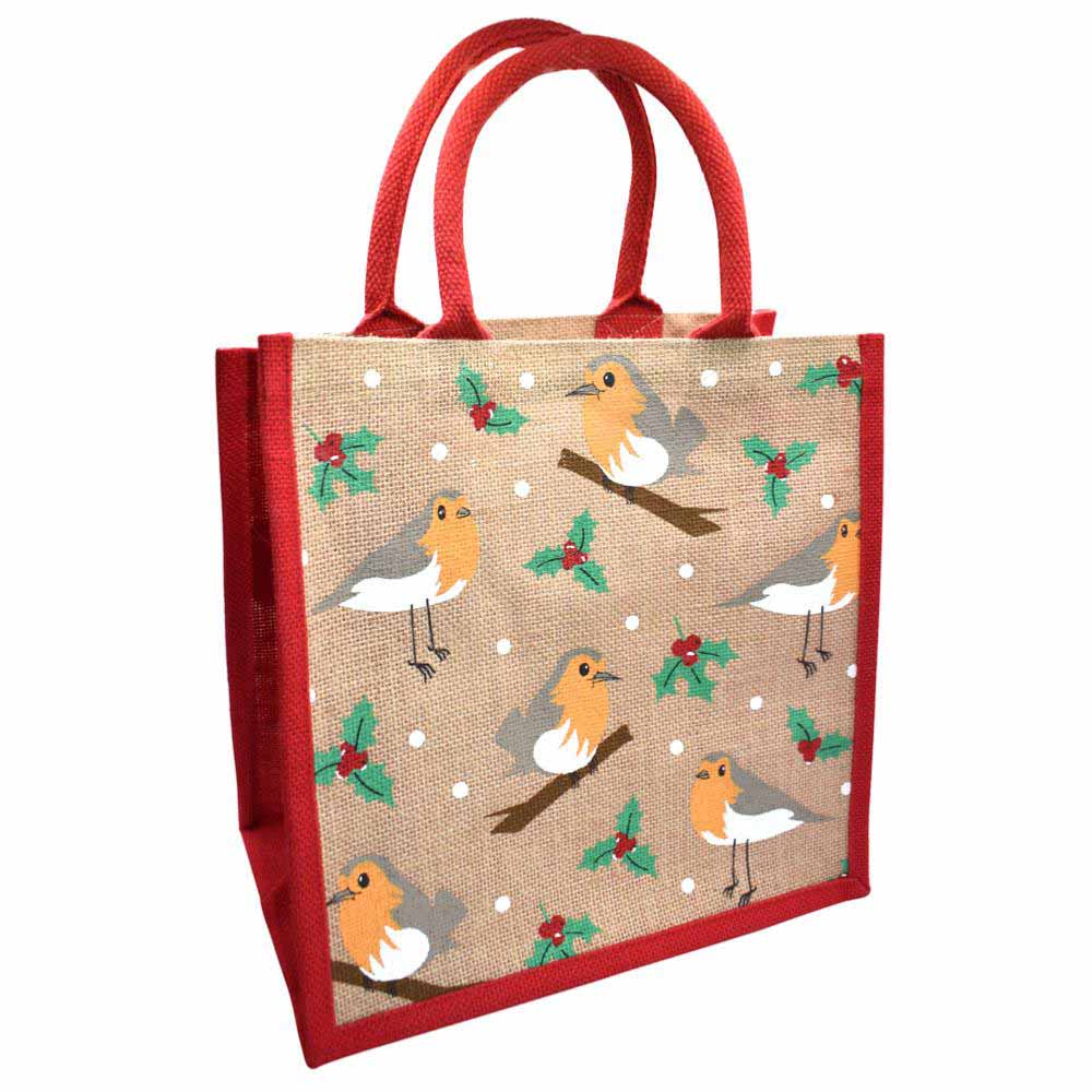 Robins Christmas Jute Gift Bag/Shopping Bag - Large Shared Earth &Keep