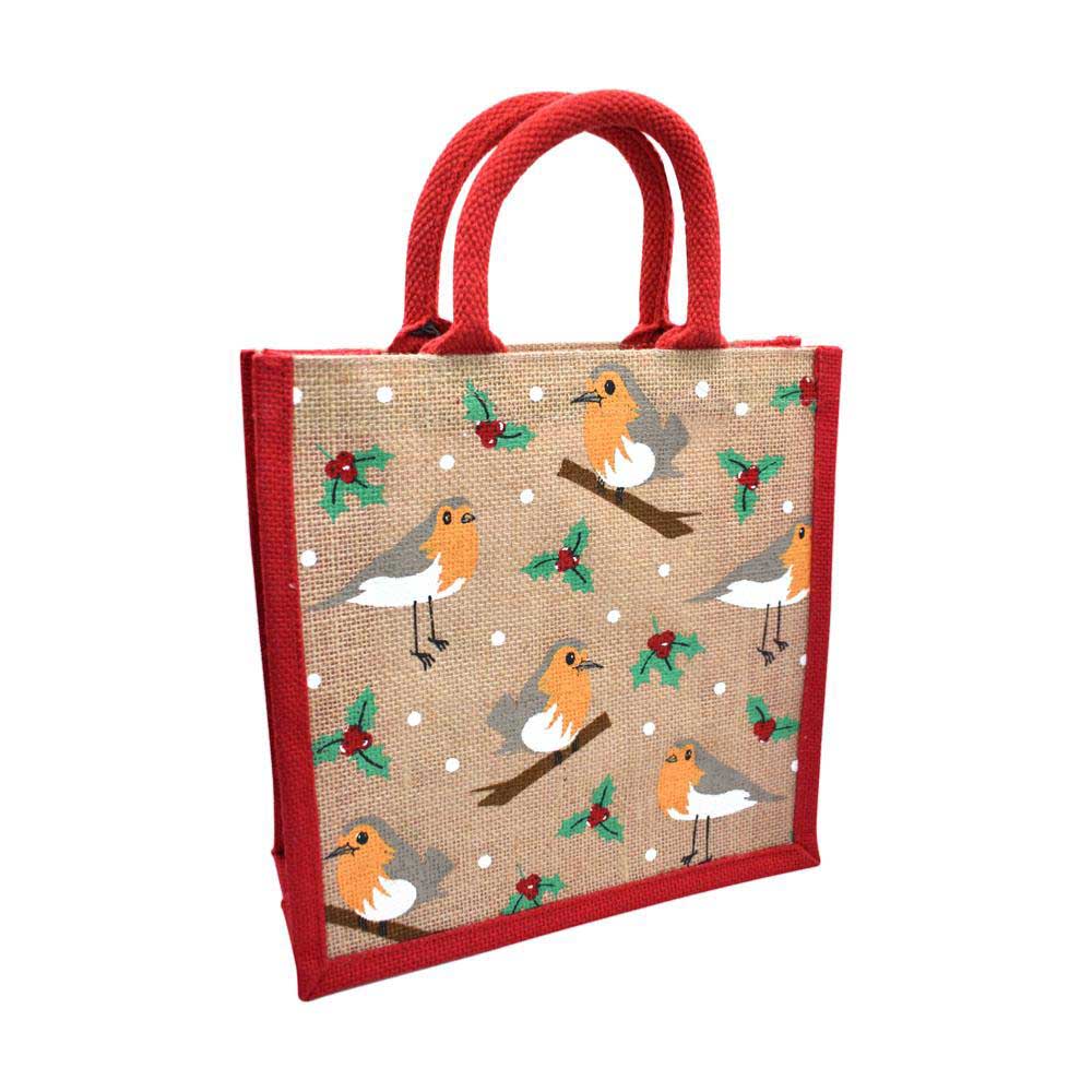 Robins Christmas Jute Gift Bag/Shopping Bag - Medium Shared Earth &Keep