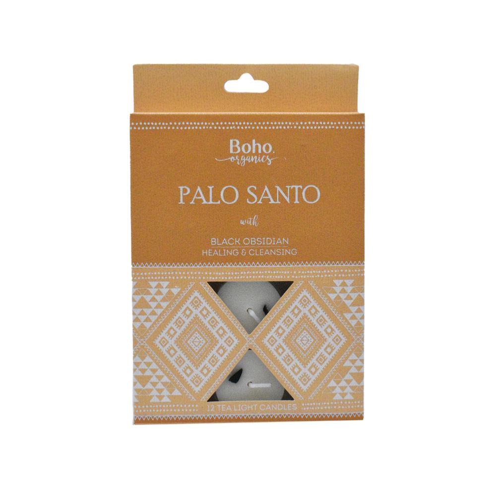 Boho Organics 12 Tea Light Soy Candles Obsidian Crystals Palo Santo