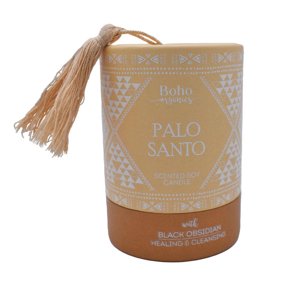 Boho Organics Soy Candle with Black Obsidian Crystal - Palo Santo &Keep