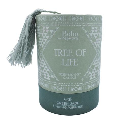 Boho Organics Soy Candle with Green Jade Crystal - Tree of Life &Keep