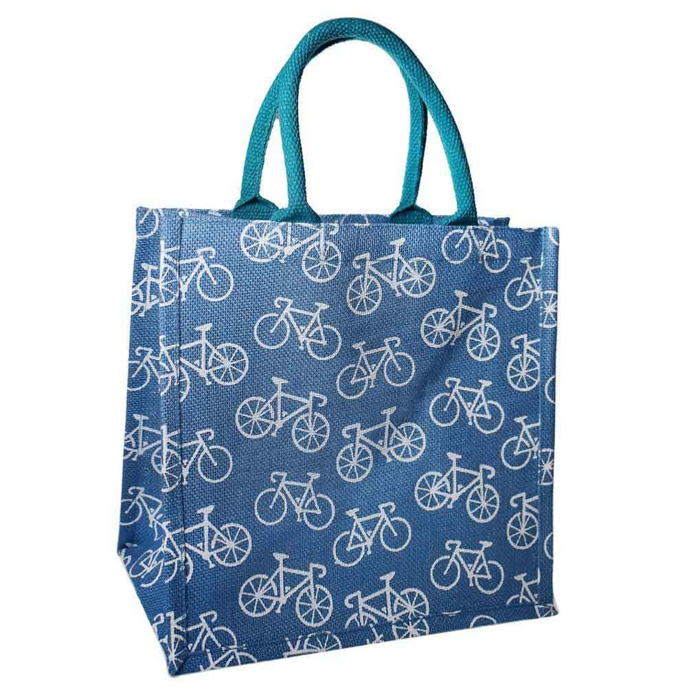 Medium Jute Shopping Bag by Shared Earth - Multi Bicycles &Keep