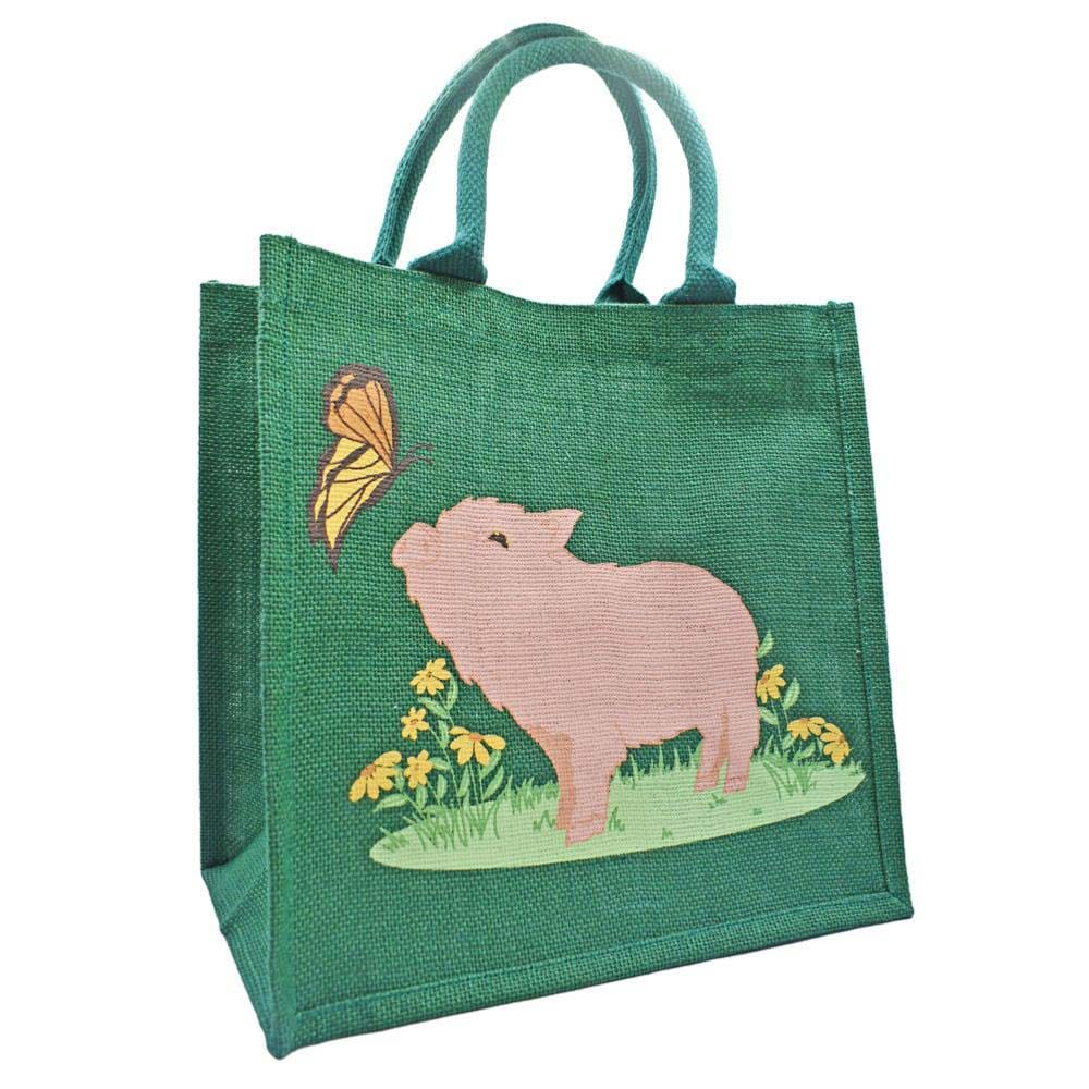 Medium Jute Shopping Bag by Shared Earth - Piglet & Butterfly &Keep