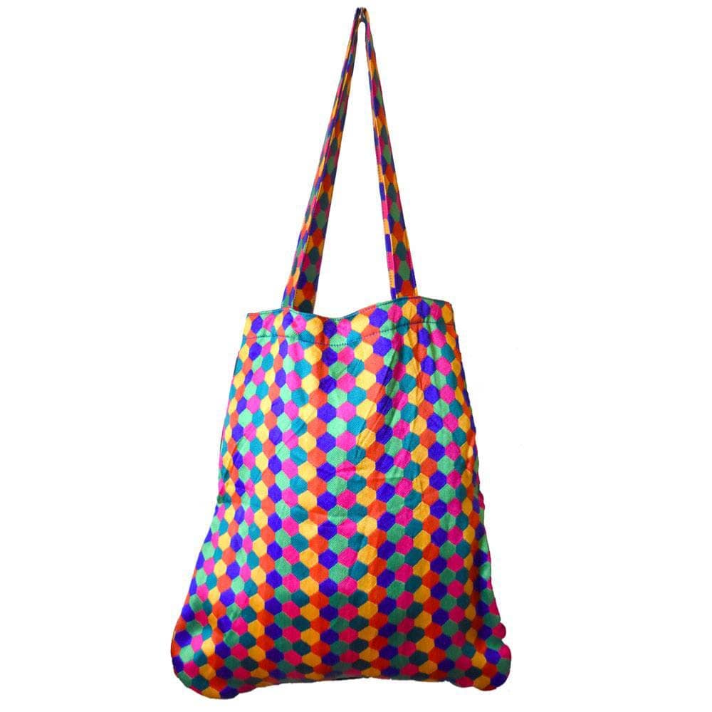 Multicoloured Honeycomb Brocade Shopping Bag by Shared Earth &Keep
