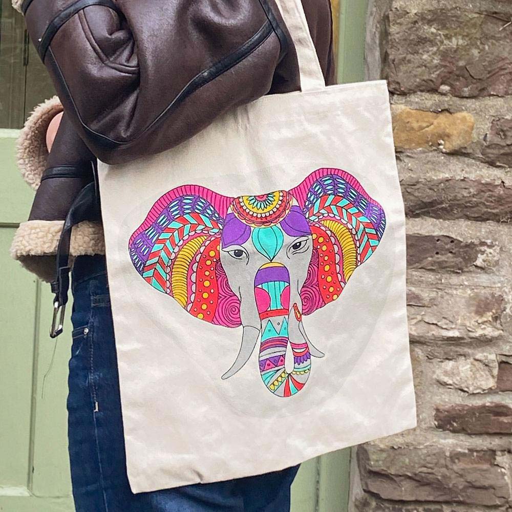 Recycled Cotton Tote Shopping Bag by Shared Earth - Elephant Mandala &Keep