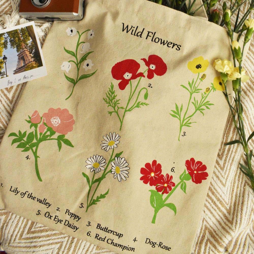 Recycled Cotton Tote Shopping Bag by Shared Earth - Wild Flowers &Keep