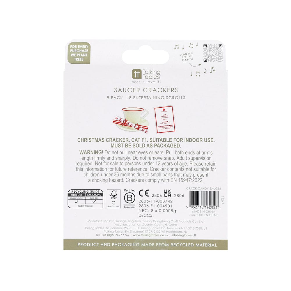 Christmas Bow Saucer Crackers - 8 Pack Talking Tables &Keep