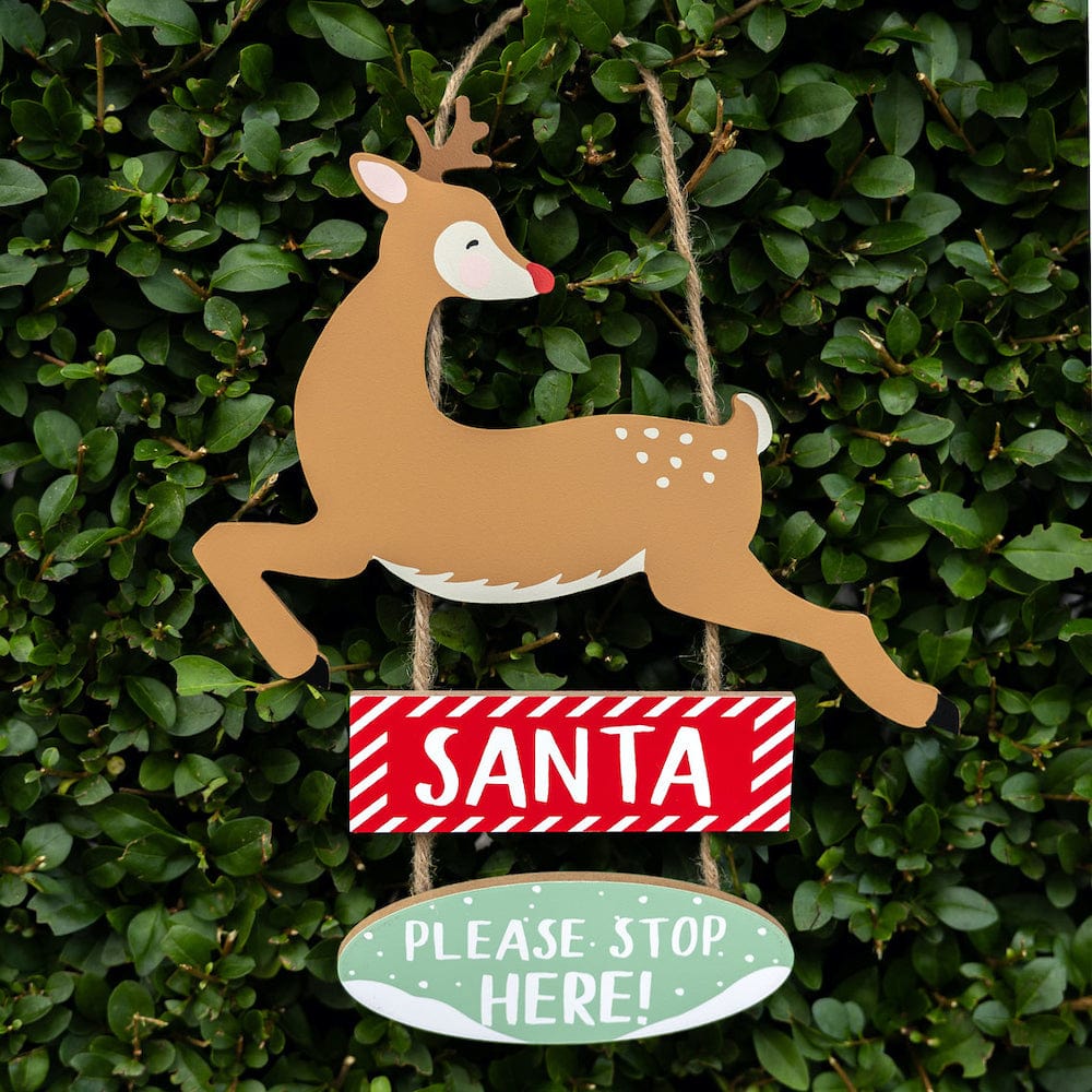 Santa 'Please Stop Here' Wooden Sign Talking Tables &Keep