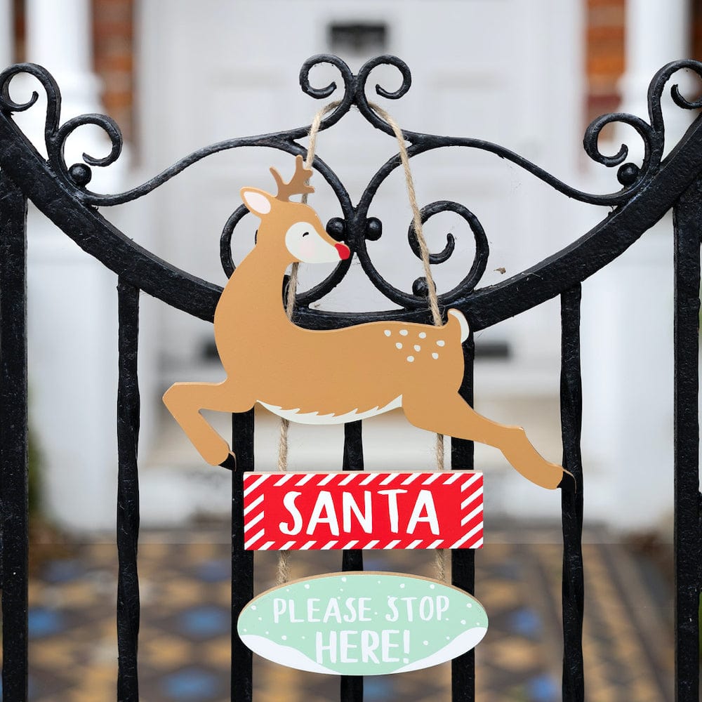 Santa 'Please Stop Here' Wooden Sign Talking Tables &Keep