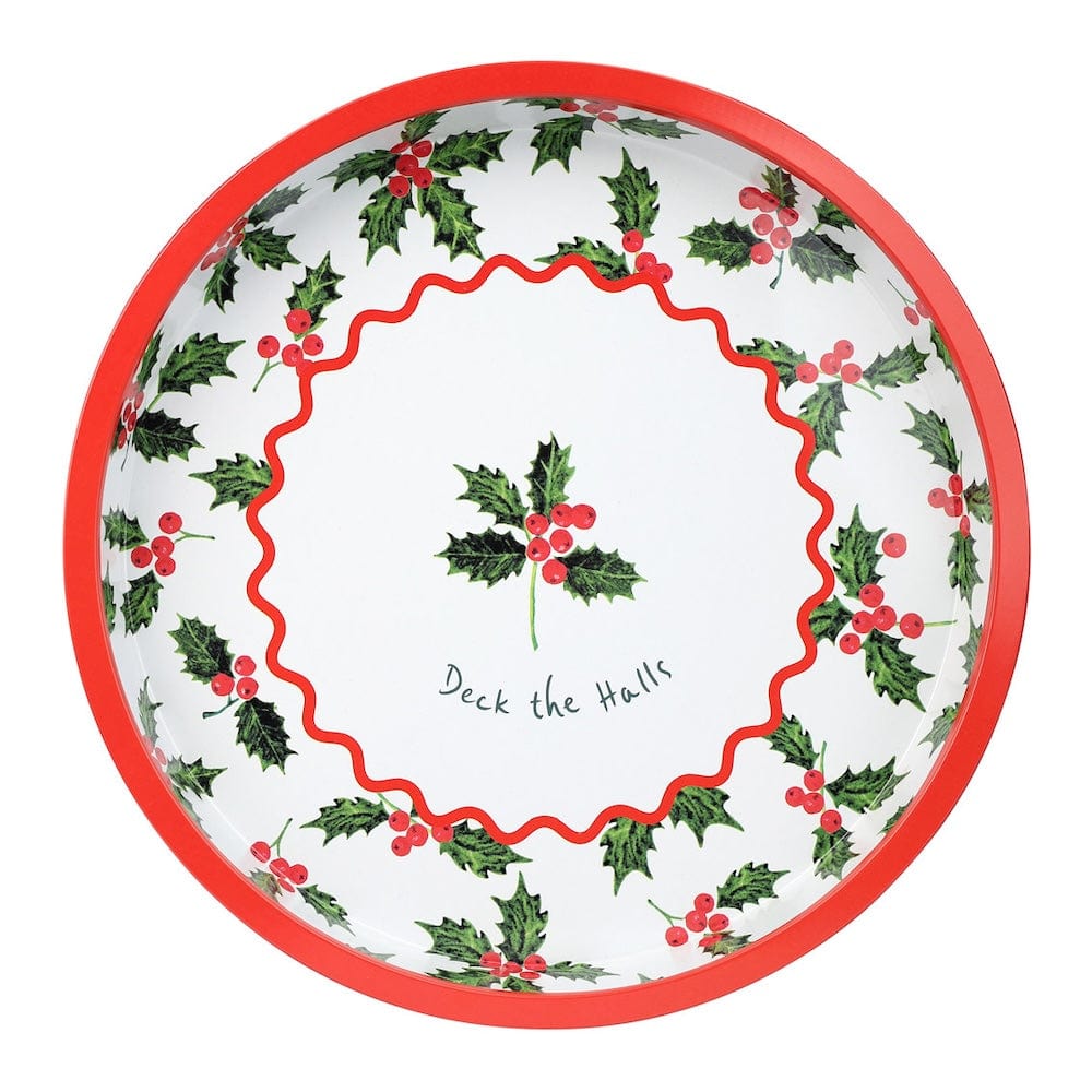 Holly Round Christmas Tin Tray Talking Tables &Keep