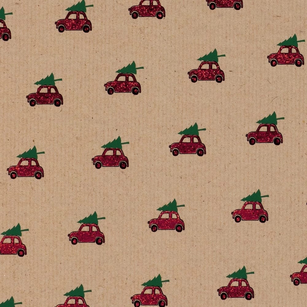 Car & Christmas Tree Bioglitter FSC Wrapping Paper Sheet &Keep