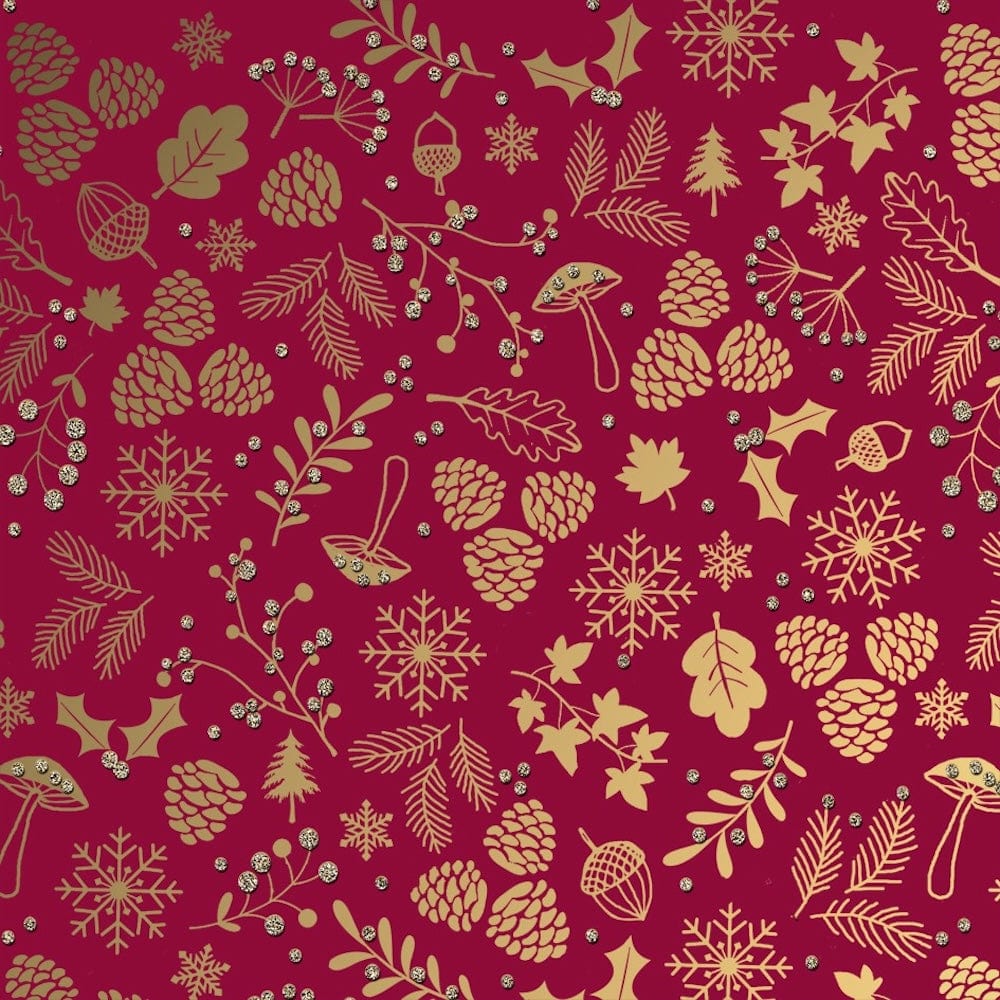 Cranberry Pink Woodland Luxe Bioglitter FSC Wrapping Paper Sheet &Keep
