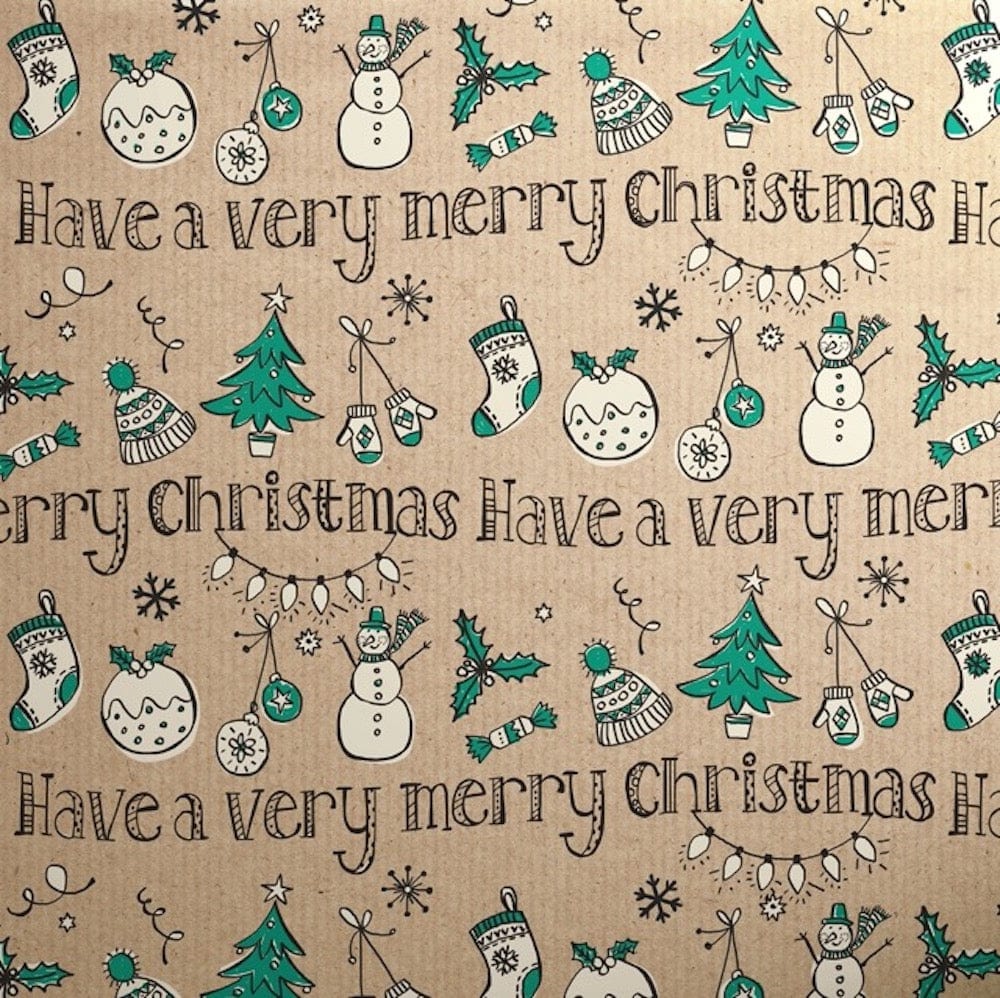 Green Christmas Icons FSC Wrapping Paper Sheet &Keep