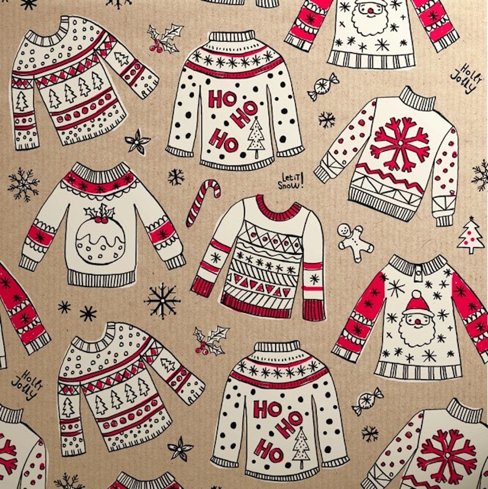 Red Christmas Jumpers FSC Wrapping Paper Sheet &Keep