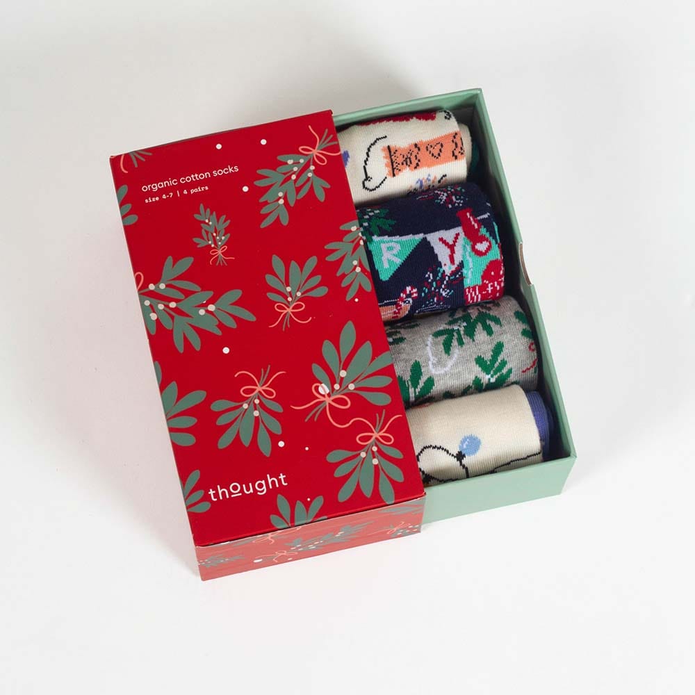 Christmas Celebration Gift Box of 4 Women's Bamboo Socks by Thought &Keep