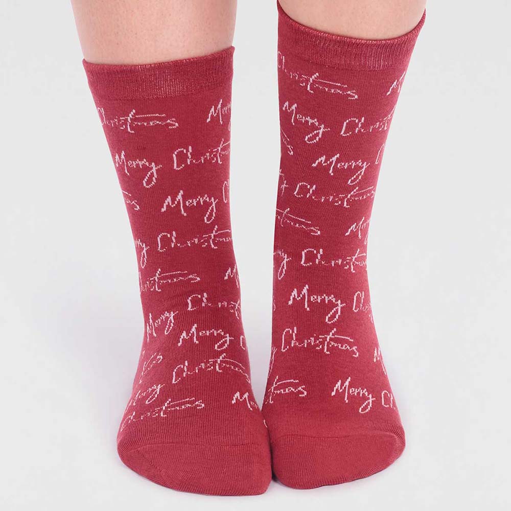 Gift Box of 4 Women's Organic Cotton Christmas Socks by Thought - 'Carole' &Keep