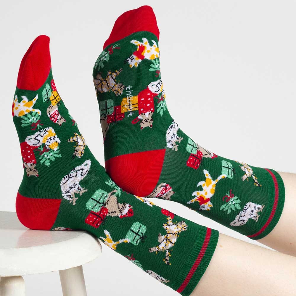 Women's Christmas Cats Bamboo Socks in a Hanging Box by Thought &Keep