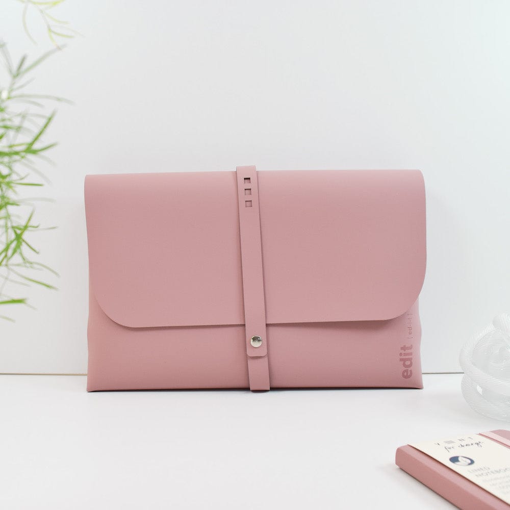 Recycled Leather A4 Document & Tablet Wallet - EDIT Powder Pink VENT for Change &Keep