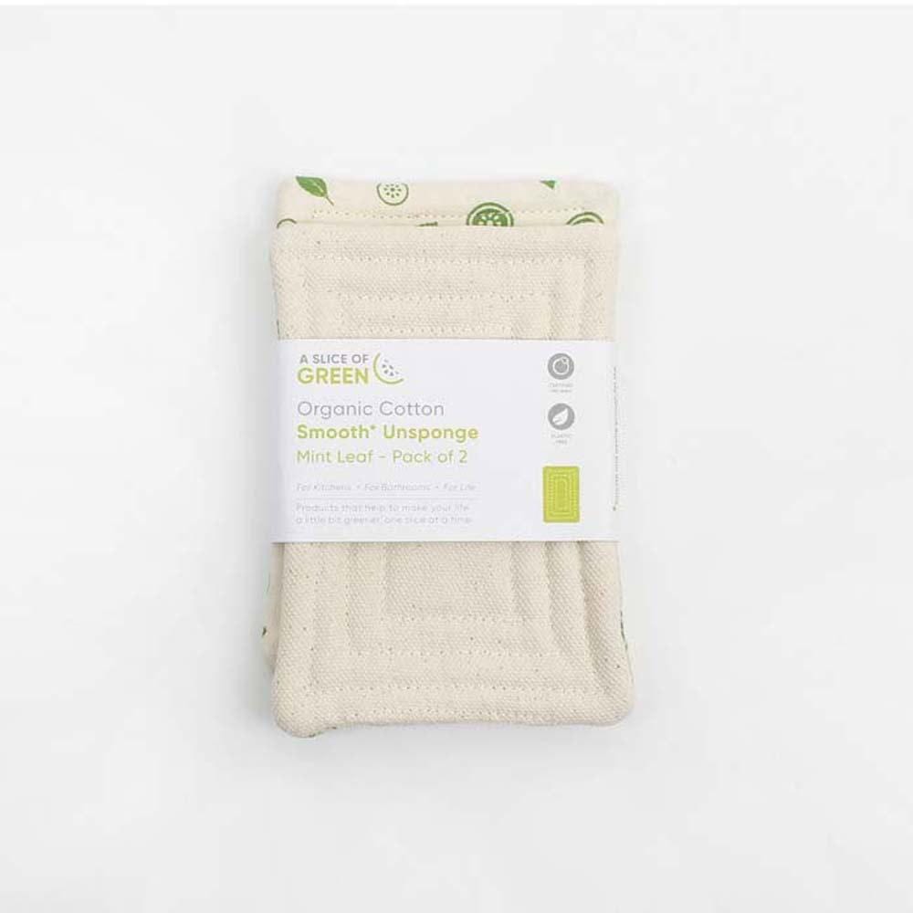 Organic Cotton 'Smooth' Unsponge - Mint Leaf - Pack of 2 &Keep