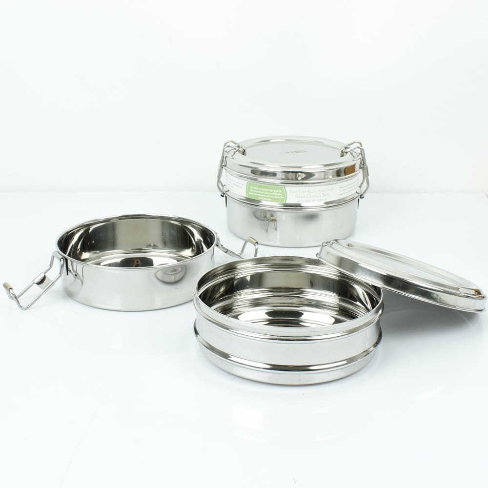 A Slice Of Green A Slice Of Green Stainless Steel Two Tier Round Lunch Box &keep