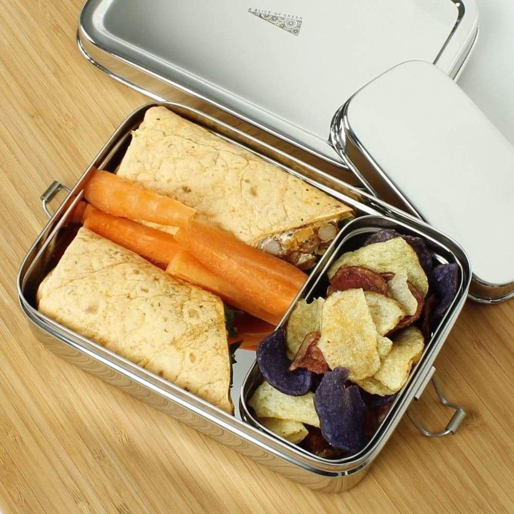 A Slice Of Green A Slice Of Green Large Rectangle Stainless Steel Lunch Box With Mini Container &keep
