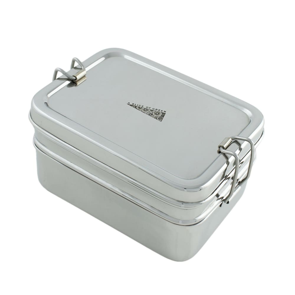 A Slice Of Green A Slice Of Green Stainless Steel Two Tier Rectangle Lunch Box With Mini Container &keep