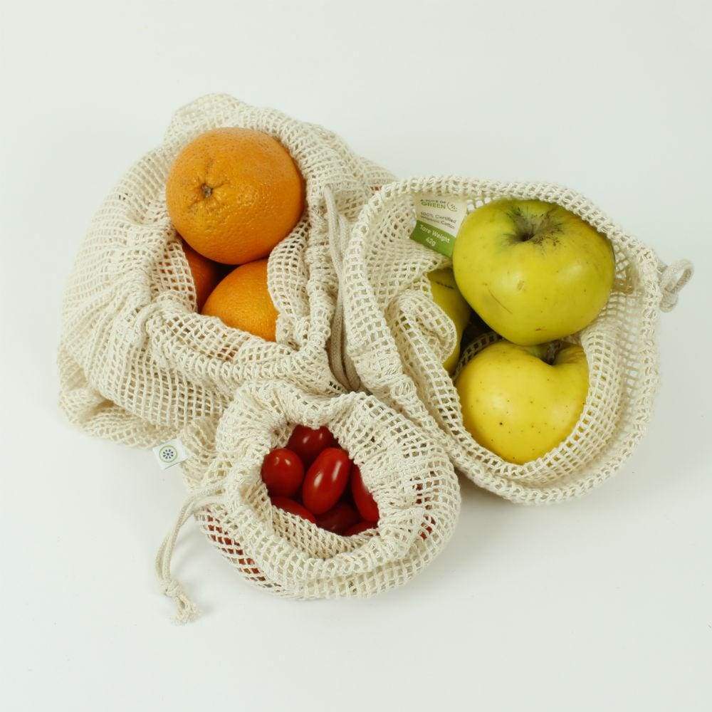A Slice Of Green Pack Of 3 Organic Cotton Mesh Produce Bags &keep