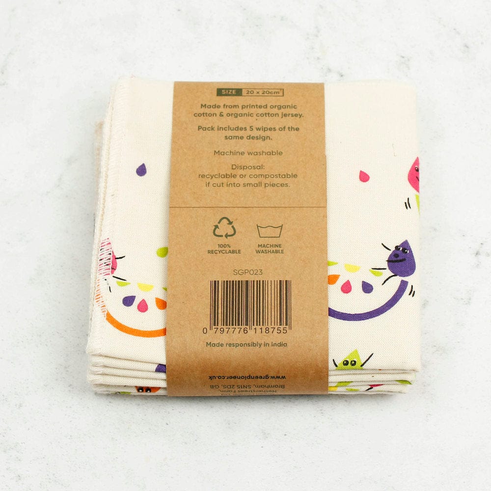 Organic Cotton Reusable Wipes - Rainbow - Pack of 5 &Keep