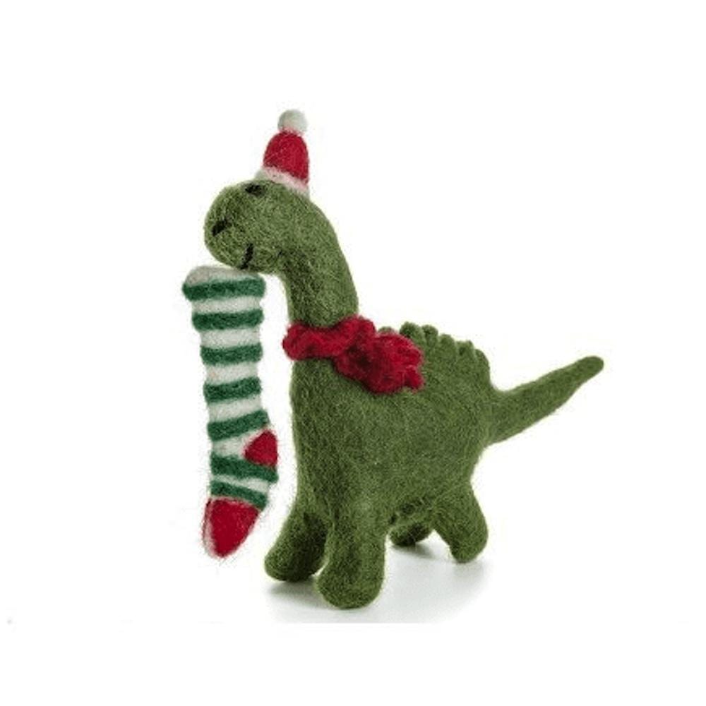 Diplodocus with Stocking Christmas Felt Hanging Decoration by Amica &Keep