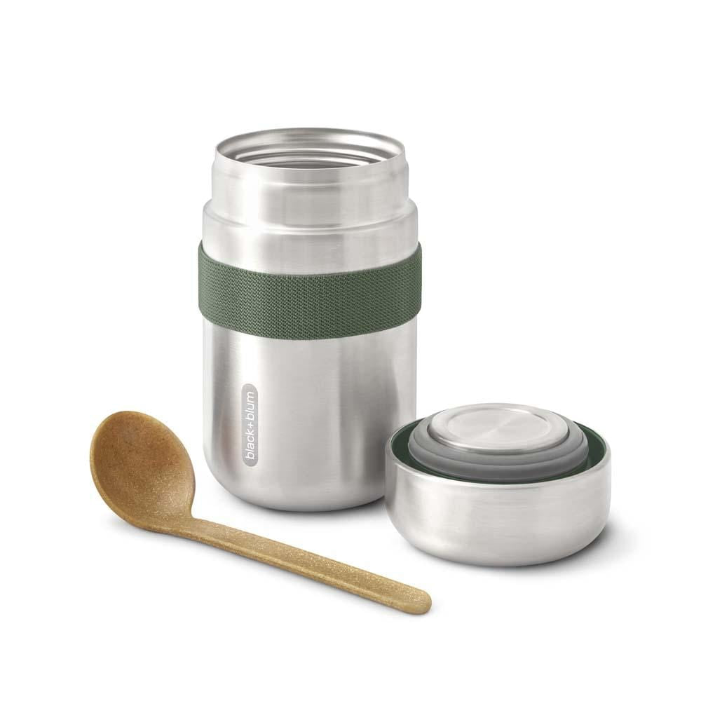 black+blum Insulated Stainless Steel Food Flask with Spoon 400ml - Olive &Keep